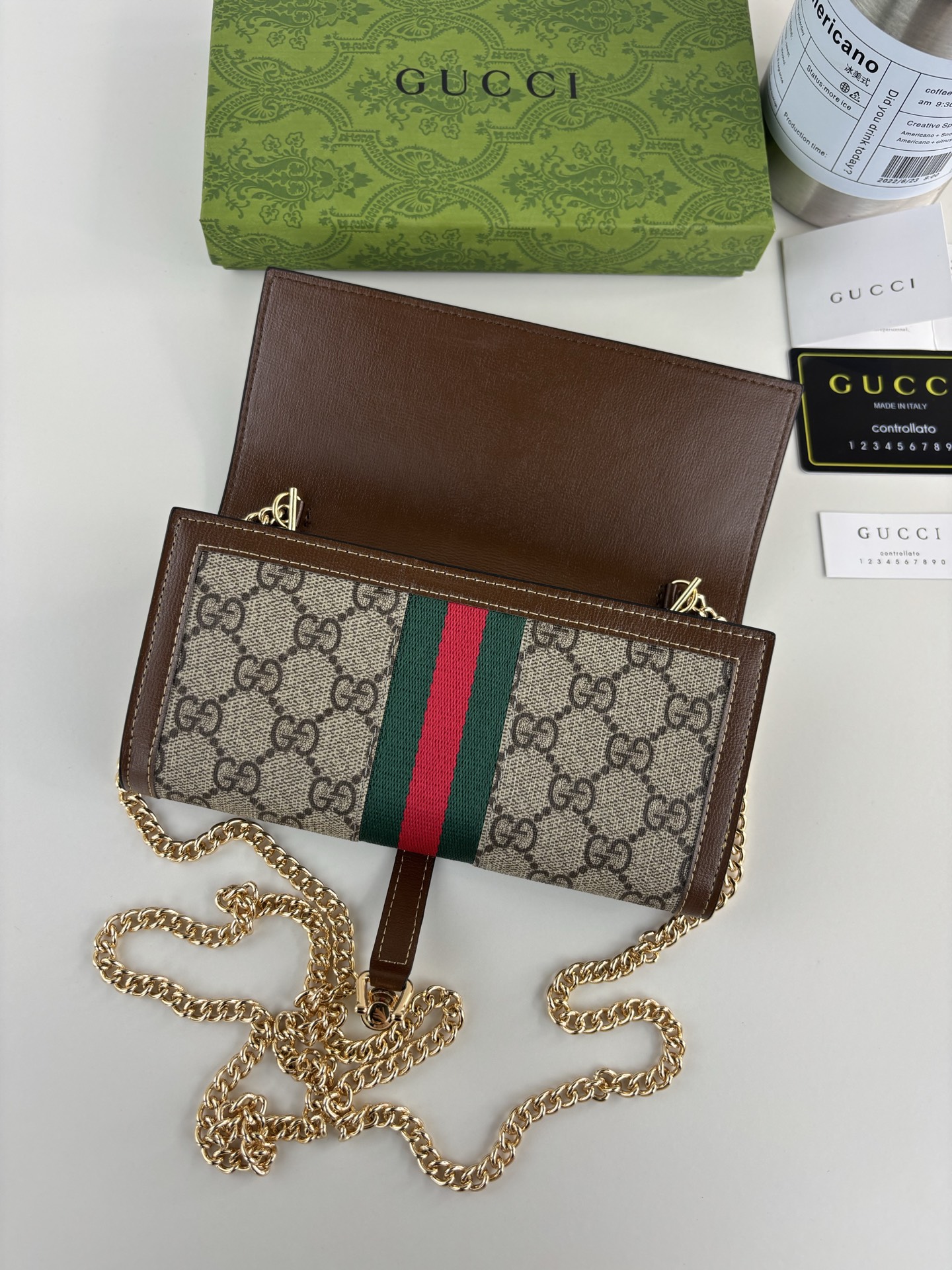 Gucci原單女用喬姬鏈條包 GG老花綠紅織帶復古扣飾設計｜歐美奢侈品精品推薦