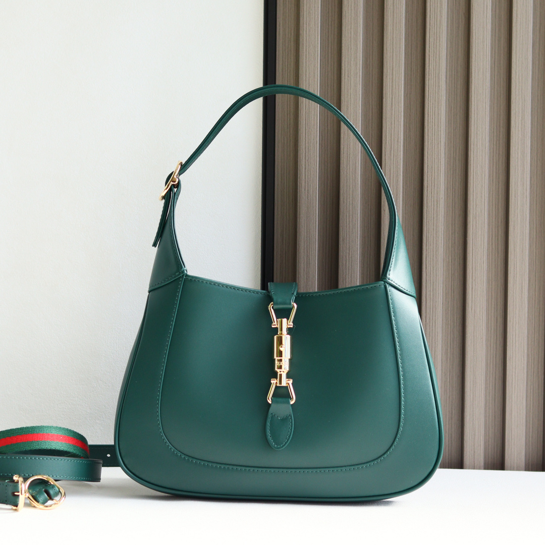 Gucci高仿Jackie 1961手提包 綠色簡約款式搭配金屬扣環設計