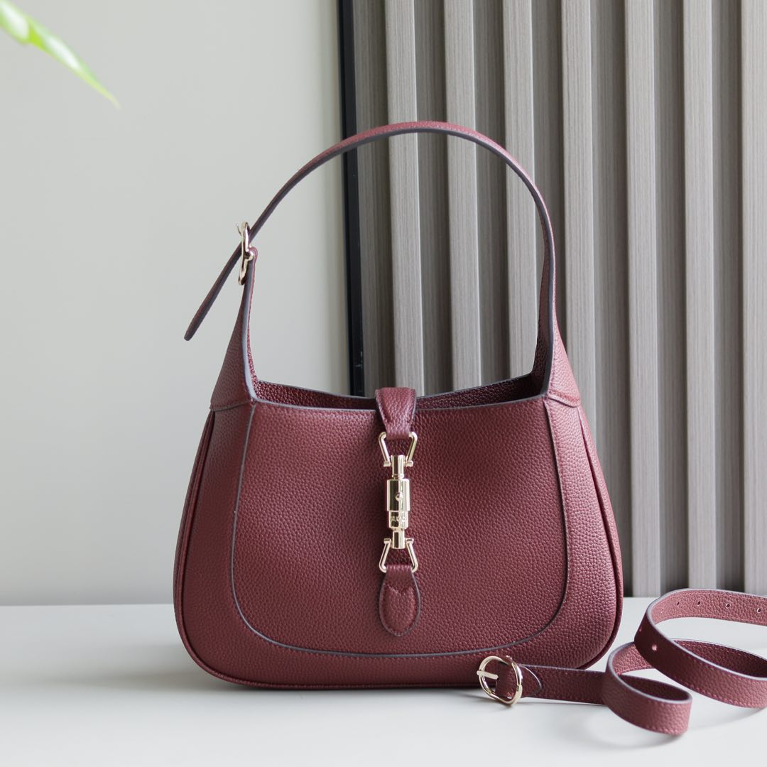 Gucci高仿Jackie 1961酒紅色肩背包 荔枝紋粒面皮革女用款