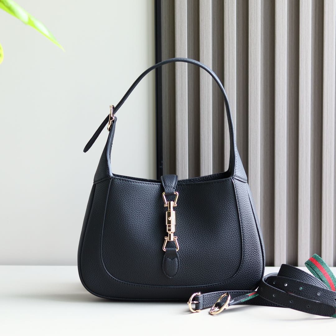 Gucci精品仿製Jackie 1961黑色肩背包 荔枝皮革簡約設計款