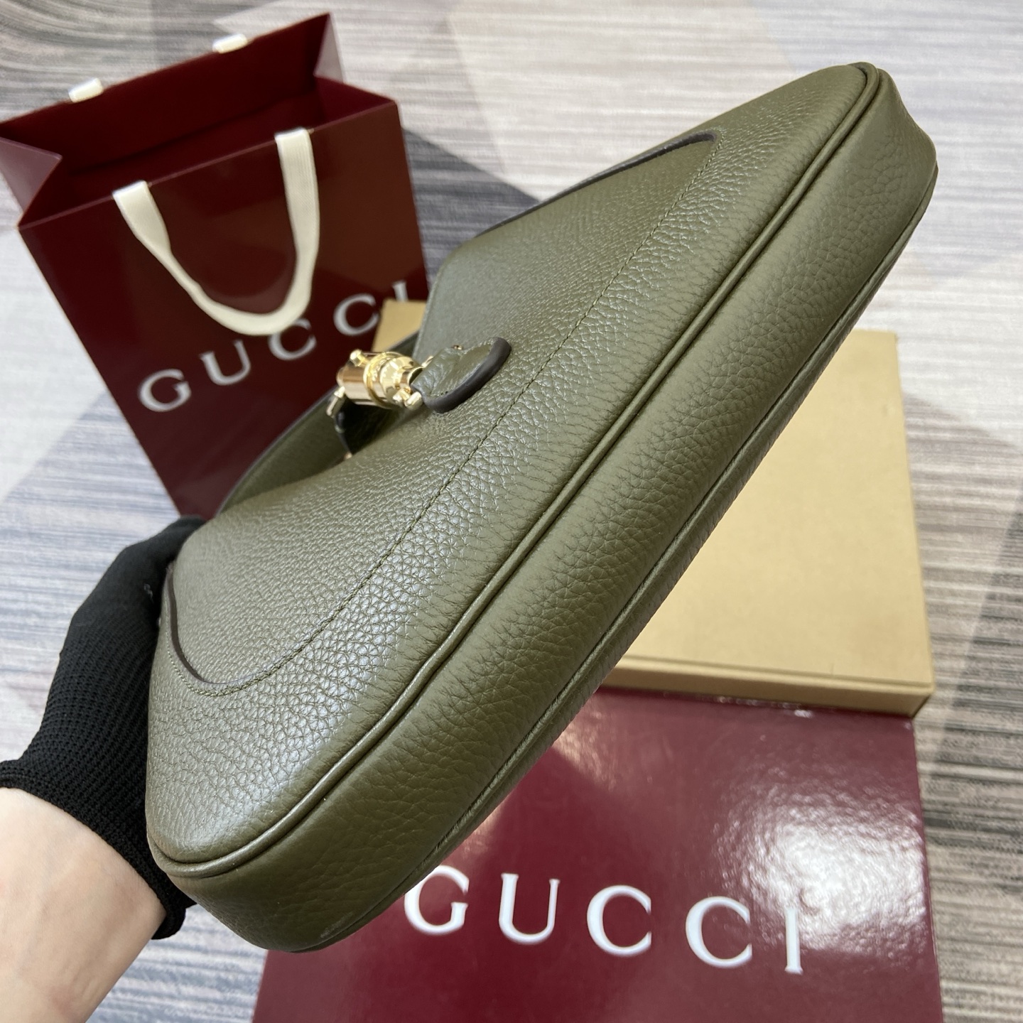 Gucci一比一Jackie 1961軍綠肩背包 新版粒面皮革質感升級｜歐美奢侈品精品推薦
