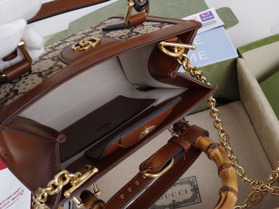 Gucci一比一Bamboo 1947亮鑽GG老花方形手提包 奢華鍊條設計｜歐美奢侈品精品推薦