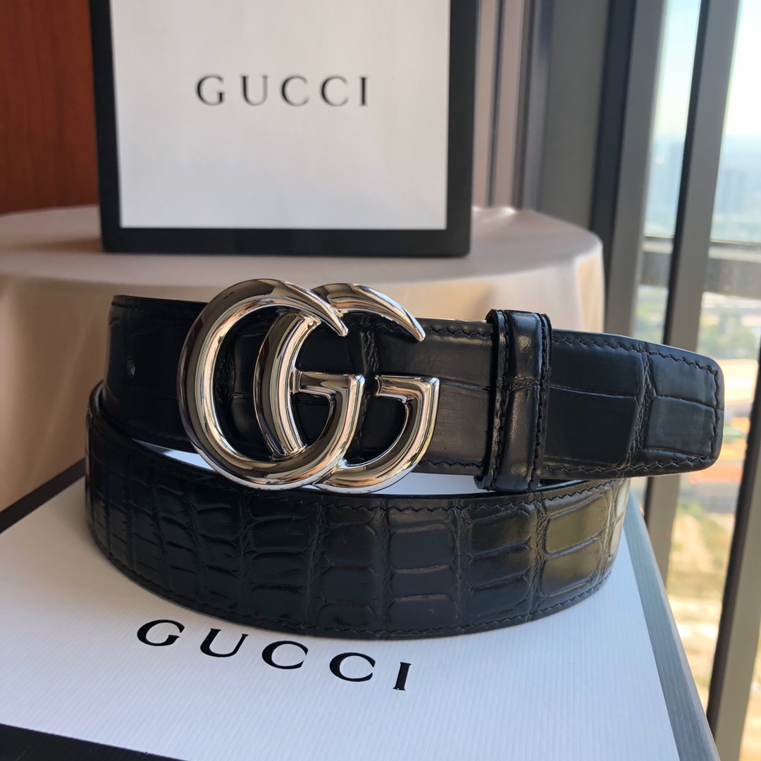 Gucci A貨銀扣鱷魚紋皮帶 男士精品皮革高端質感款