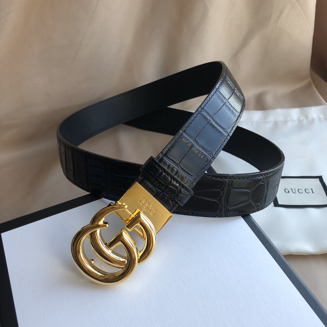 Gucci 精品仿製男士金扣鱷魚壓紋皮帶 商務休閒雙用款｜歐美奢侈品精品推薦
