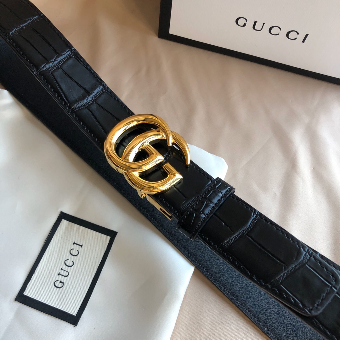 Gucci 精品仿製男士金扣鱷魚壓紋皮帶 商務休閒雙用款｜歐美奢侈品精品推薦