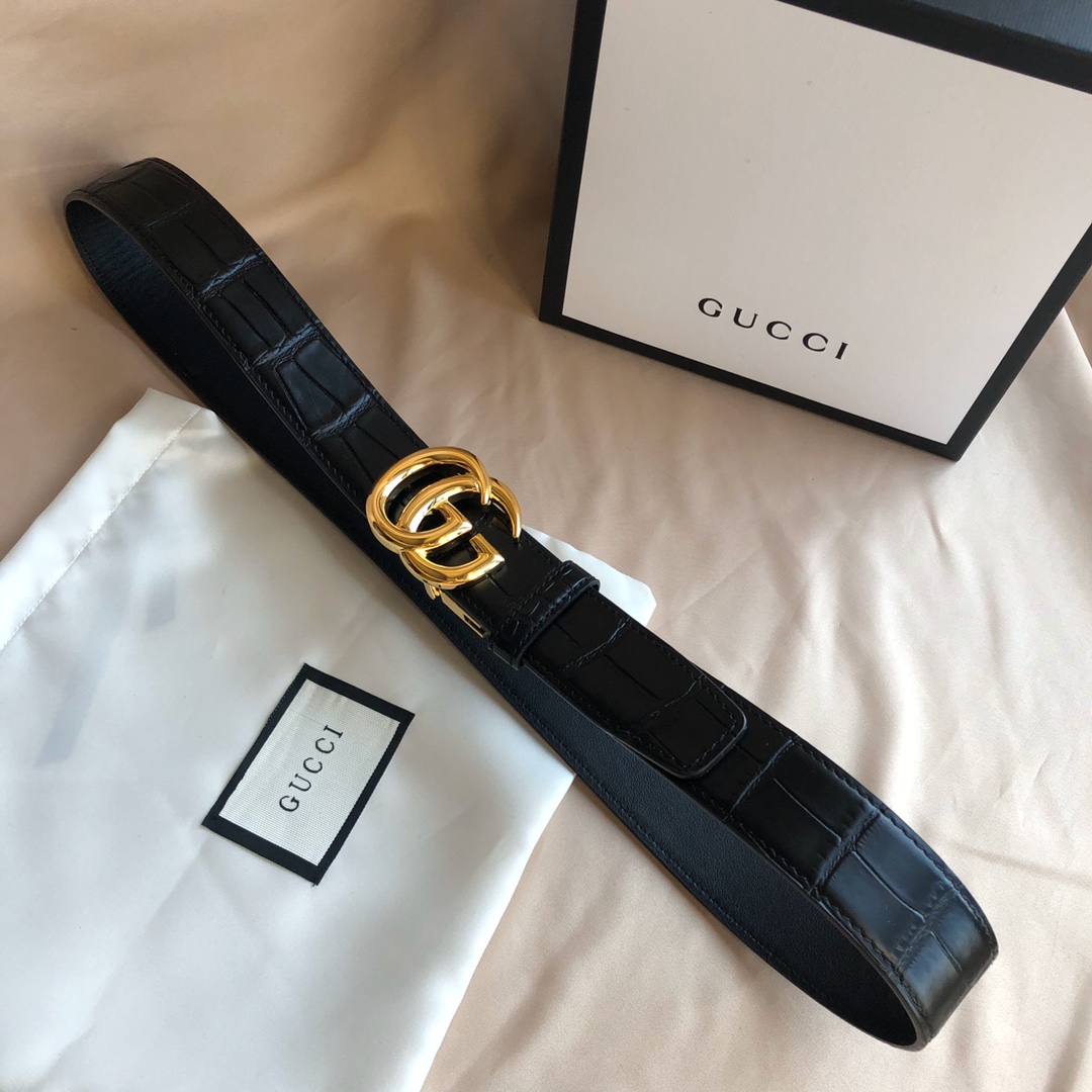 Gucci 精品仿製男士金扣鱷魚壓紋皮帶 商務休閒雙用款｜歐美奢侈品精品推薦