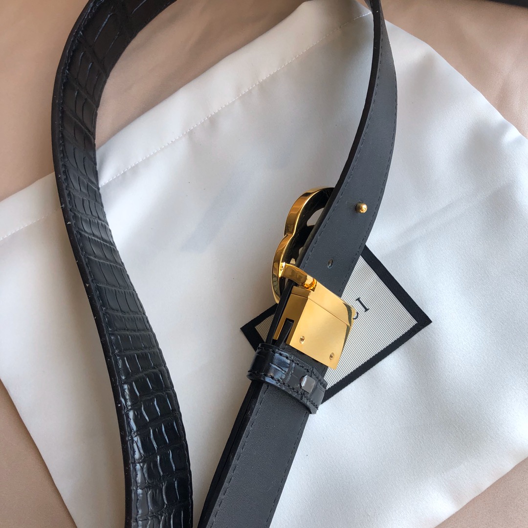 Gucci 精品仿製男士金扣鱷魚壓紋皮帶 商務休閒雙用款｜歐美奢侈品精品推薦