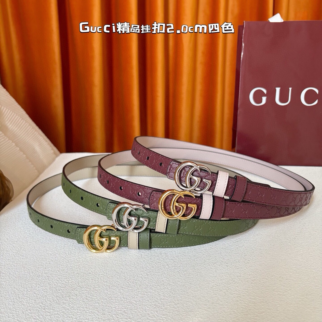 Gucci 精品仿製雙G窄版皮帶 女款繽紛多色造型設計