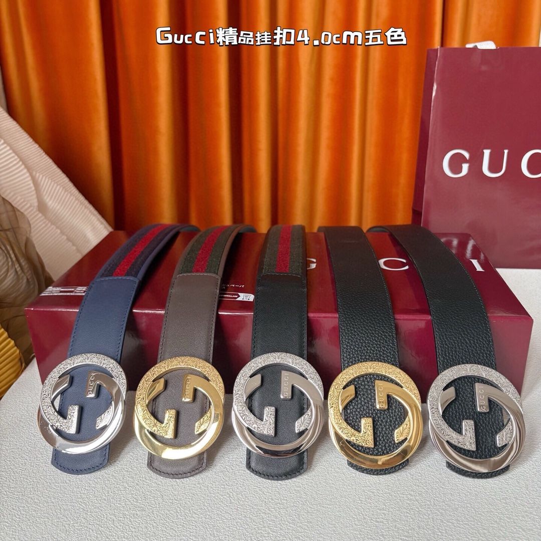 Gucci 一比一雕刻雙G扣男士皮帶 五色多選寬版設計