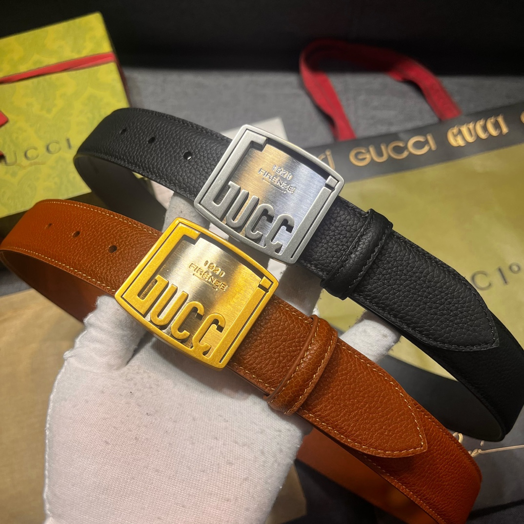 Gucci 一比一復古方形LOGO皮帶 雙色經典款式