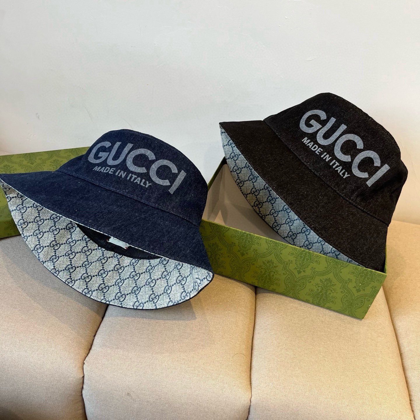 Gucci精品仿製牛仔寬檐漁夫帽 男女款雙GG圖騰義大利風格