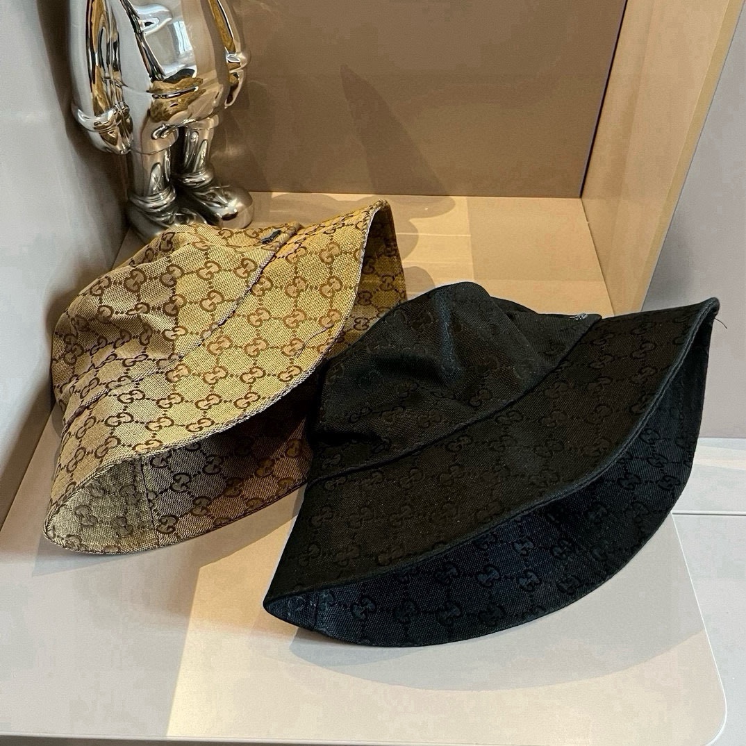 GucciA貨GG圖騰寬簷漁夫帽 男女款復古風格造型帽 經典棕系