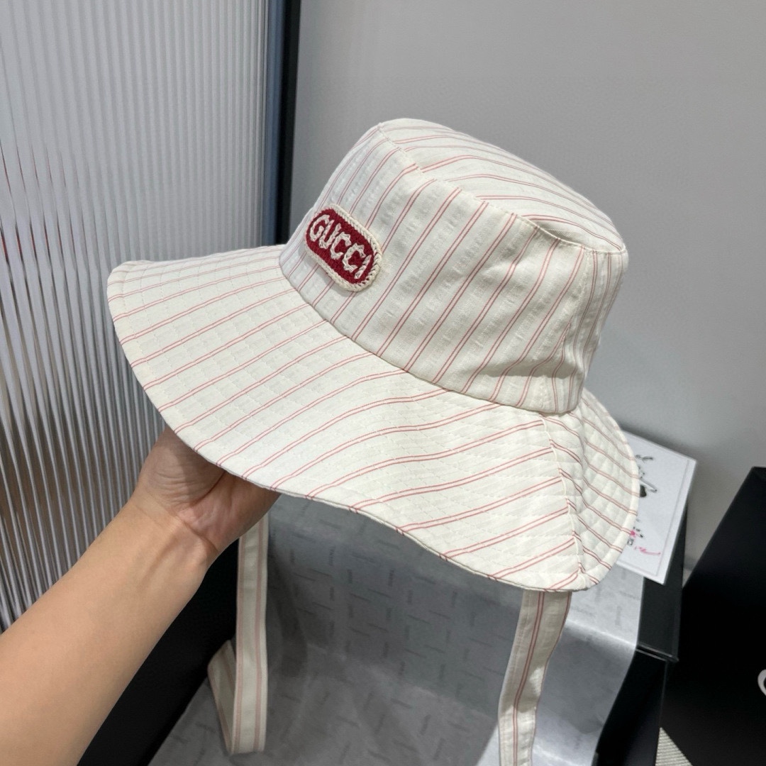 Gucci一比一條紋拼布漁夫帽 男女款紅線LOGO夏日寬簷帽|超A仿原單精品圖片 12 Gucci一比一條紋拼布漁夫帽 男女款紅線LOGO夏日寬簷帽|歐美奢侈品精品推薦