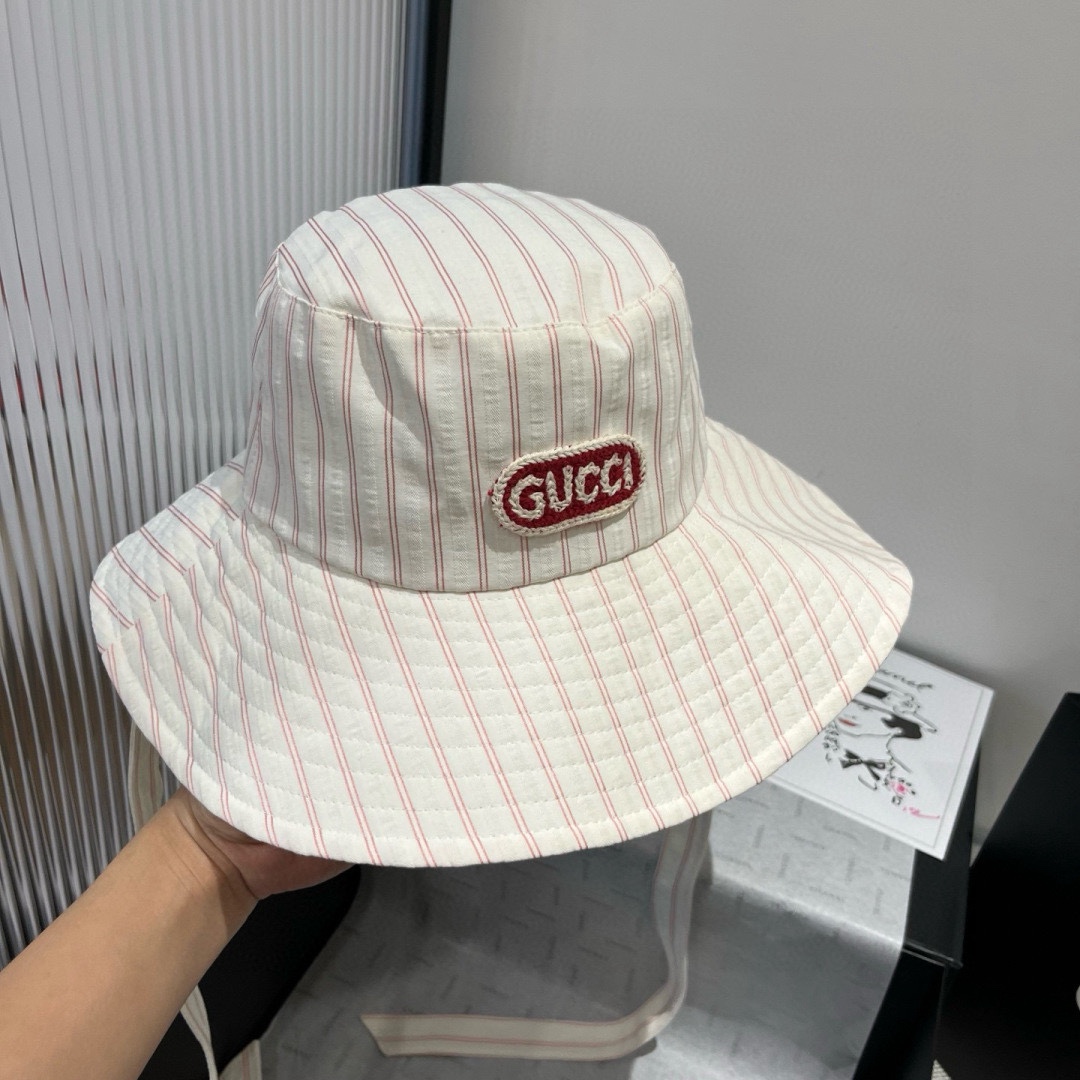 Gucci一比一條紋拼布漁夫帽 男女款紅線LOGO夏日寬簷帽|超A仿原單精品圖片 11 Gucci一比一條紋拼布漁夫帽 男女款紅線LOGO夏日寬簷帽|歐美奢侈品精品推薦