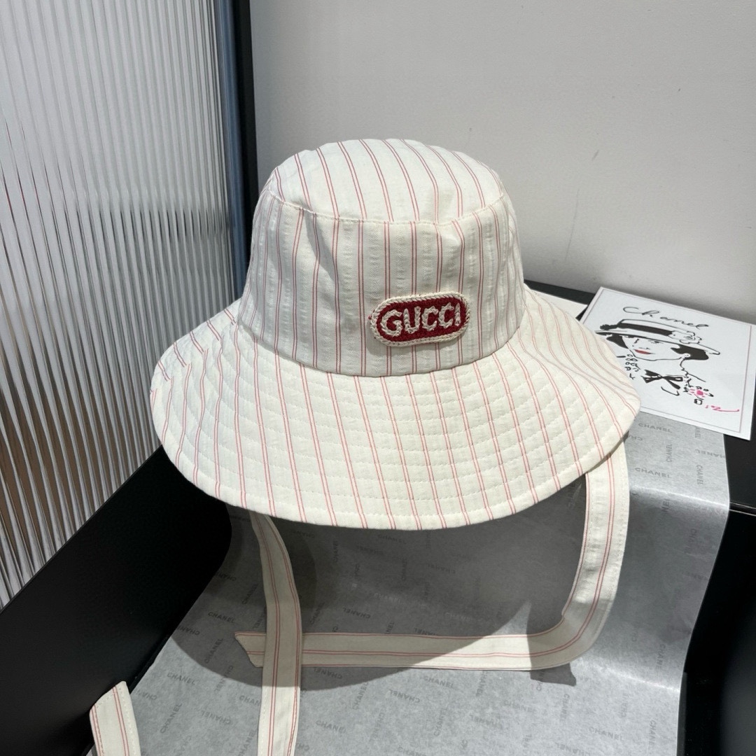 Gucci一比一條紋拼布漁夫帽 男女款紅線LOGO夏日寬簷帽|超A仿原單精品圖片 10 Gucci一比一條紋拼布漁夫帽 男女款紅線LOGO夏日寬簷帽|歐美奢侈品精品推薦