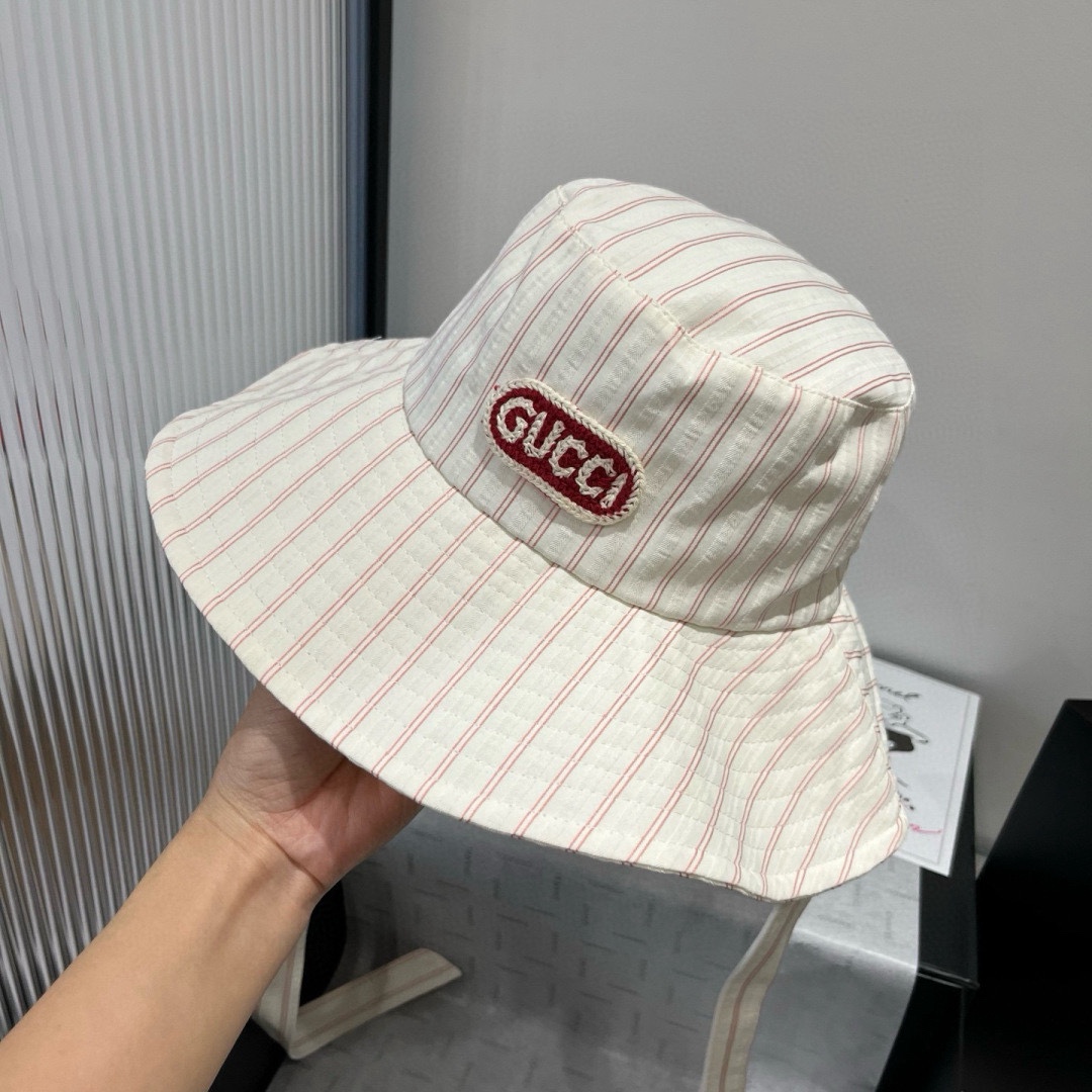 Gucci一比一條紋拼布漁夫帽 男女款紅線LOGO夏日寬簷帽|超A仿原單精品圖片 9 Gucci一比一條紋拼布漁夫帽 男女款紅線LOGO夏日寬簷帽|歐美奢侈品精品推薦
