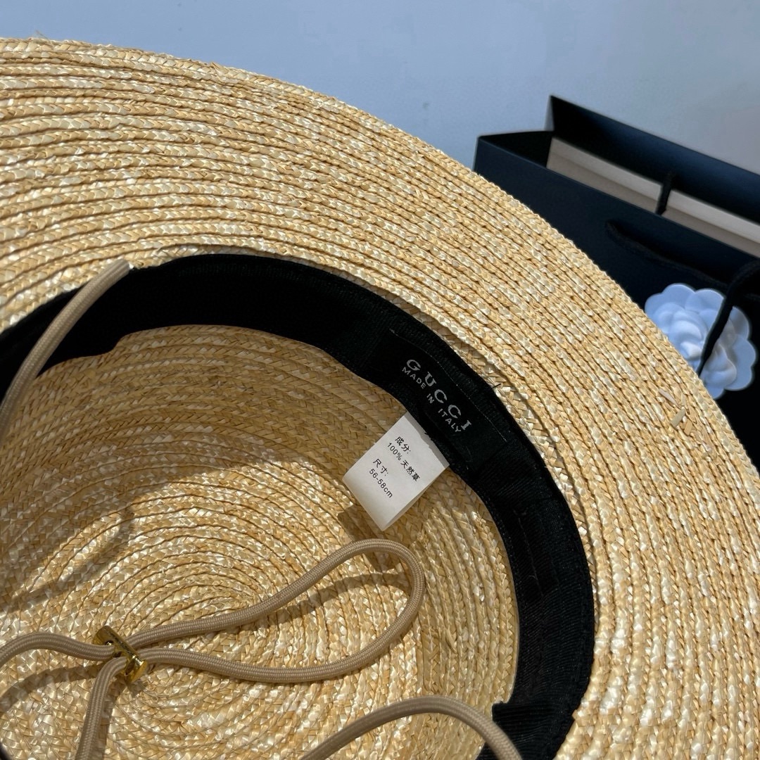 Gucci高仿平簷蝴蝶結草帽 女款寬邊遮陽優雅造型 黑絲帶飾設計|超A仿原單精品圖片 7 Gucci高仿平簷蝴蝶結草帽 女款寬邊遮陽優雅造型 黑絲帶飾設計|歐美奢侈品精品推薦
