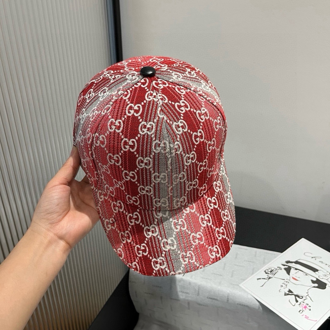 GucciA貨紅銀GG緹花棒球帽 男女款亮色系高調造型街頭帽款