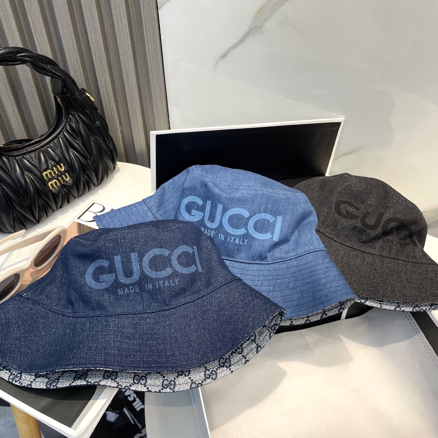 GucciA貨牛仔漁夫帽 男女款黑灰藍三色 經典Logo帽緣設計款