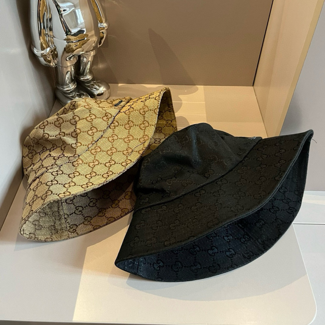 Gucci 一比一黑色GG壓紋漁夫帽 男士休閒潮流定番款