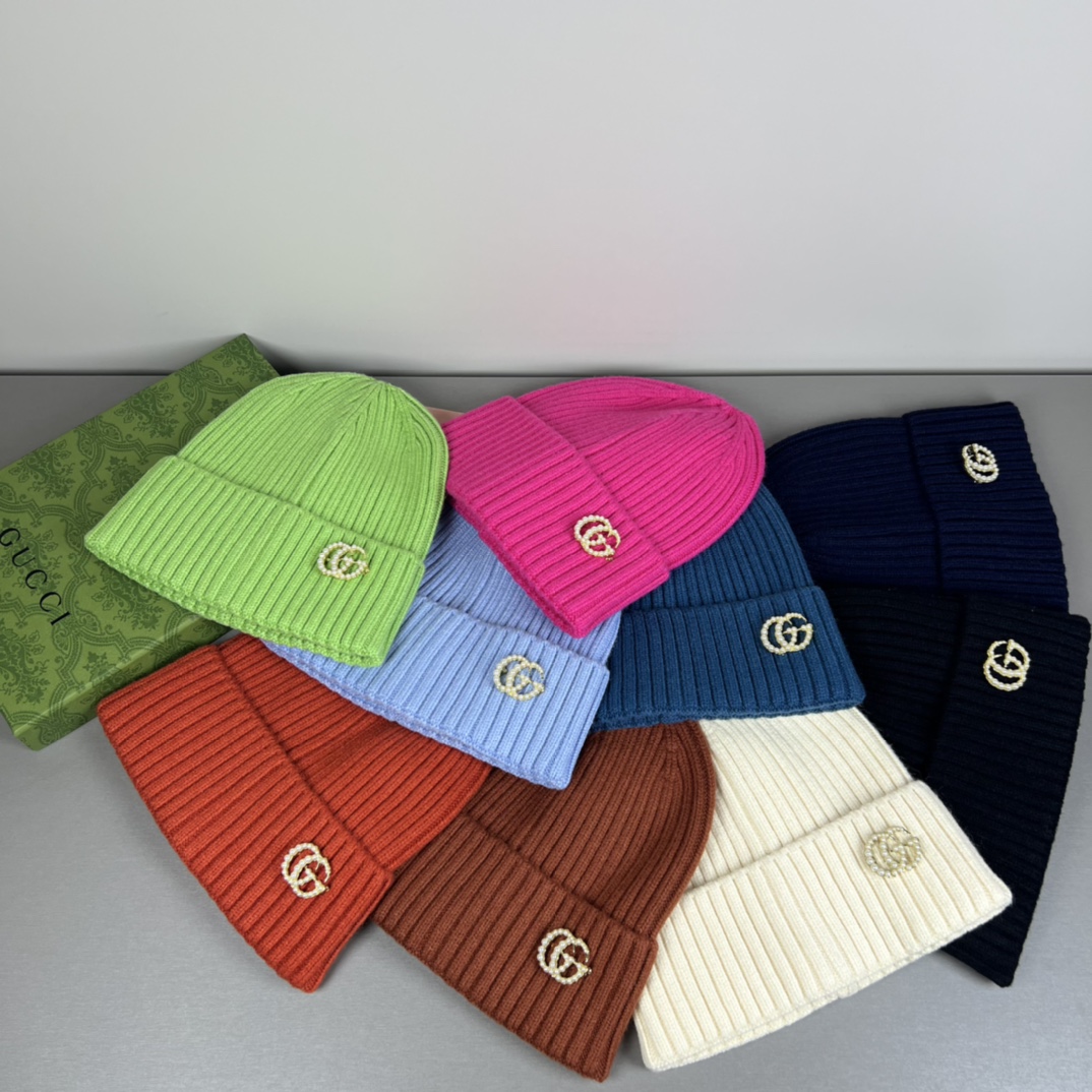 Gucci一比一 GG水鑽針織毛帽 彩色繽紛九色 GG徽標點綴