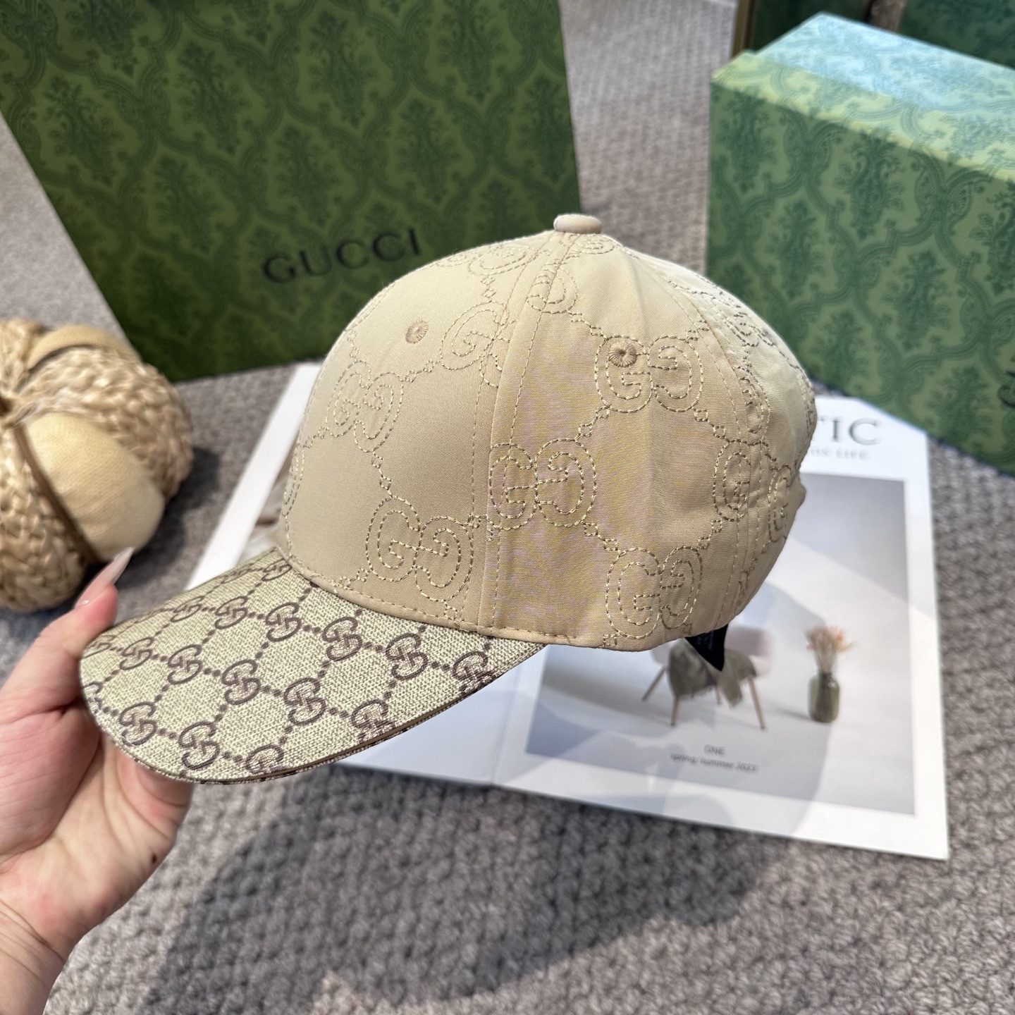 Gucci高仿GG棒球帽 米白拼老花 經典復古設計帽款｜歐美奢侈品精品推薦