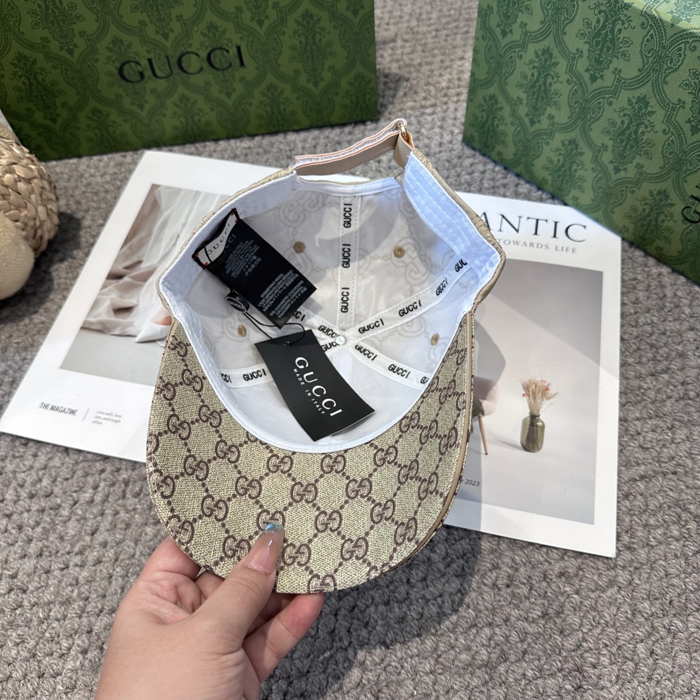Gucci高仿GG棒球帽 米白拼老花 經典復古設計帽款｜歐美奢侈品精品推薦