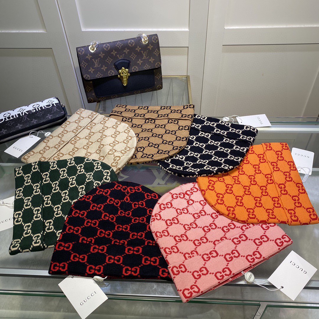 Gucci原單老花針織帽 多色滿版設計 街頭復古風格帽款