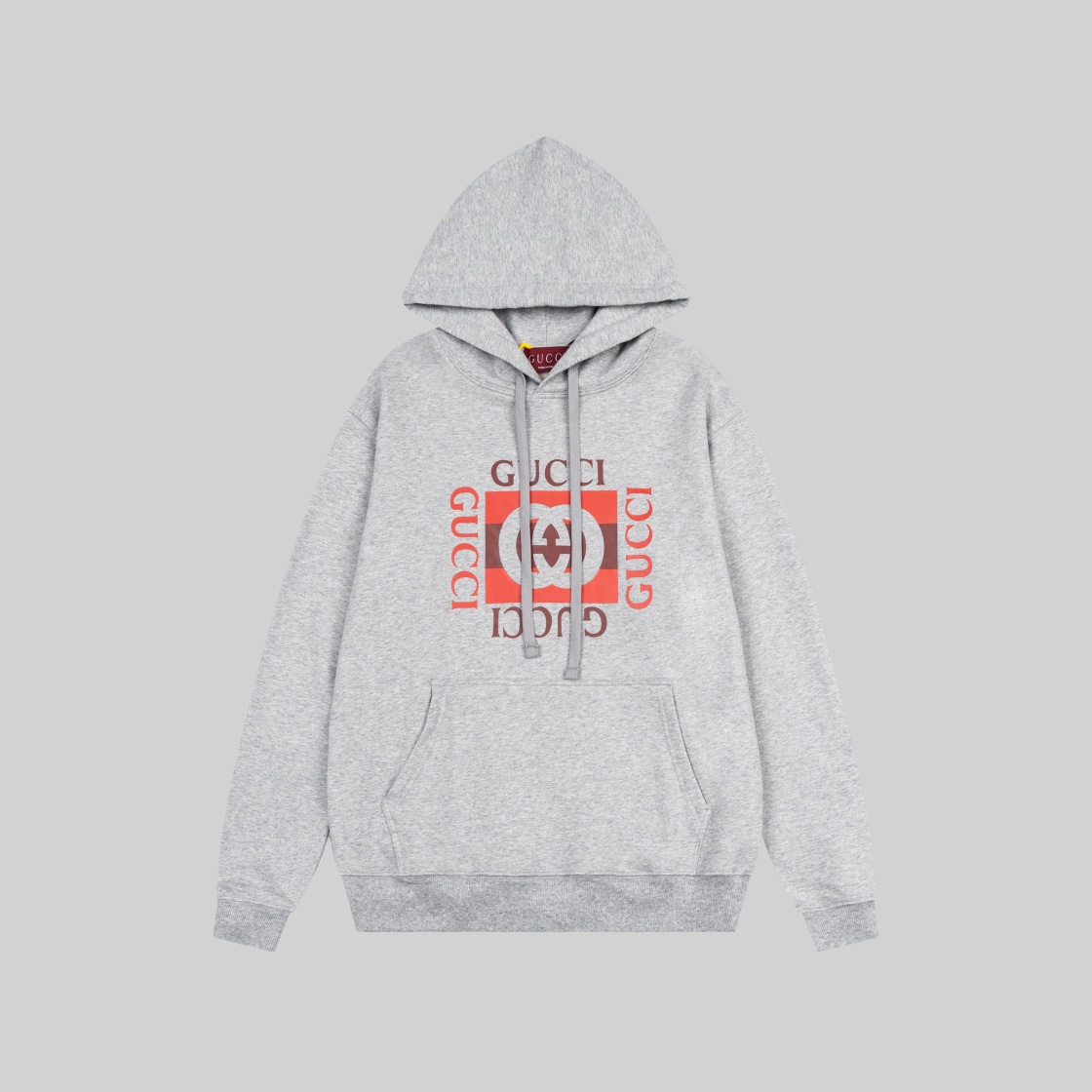 Gucci一比一男女連帽衛衣 灰色經典LOGO設計 寬鬆潮流剪裁