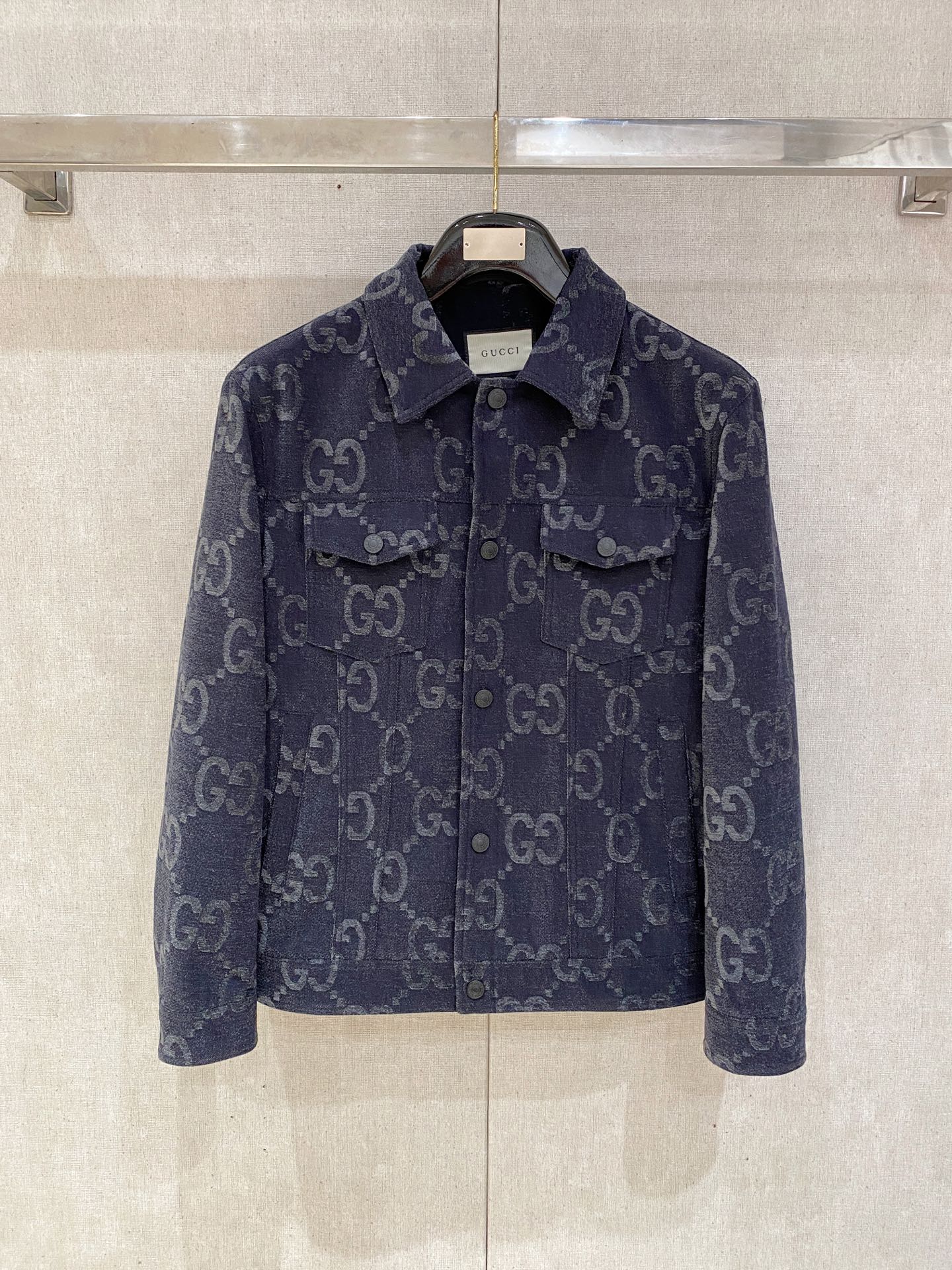 Gucci原單男士丹寧外套黑綠GG織紋質感厚實