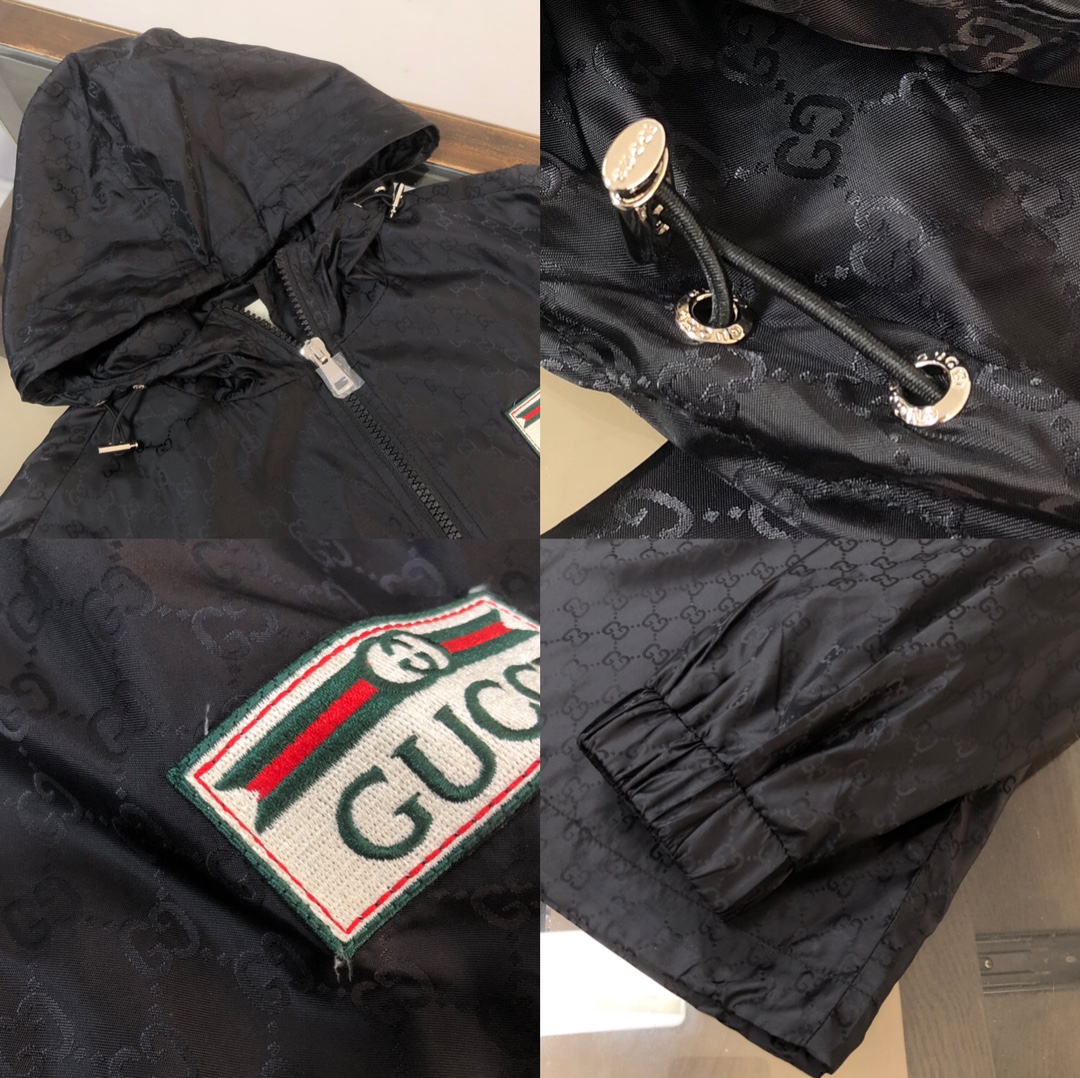 Gucci原單連帽防風外套男款 黑色條紋標誌百搭款| 8 Gucci原單連帽防風外套男款 黑色條紋標誌百搭款
