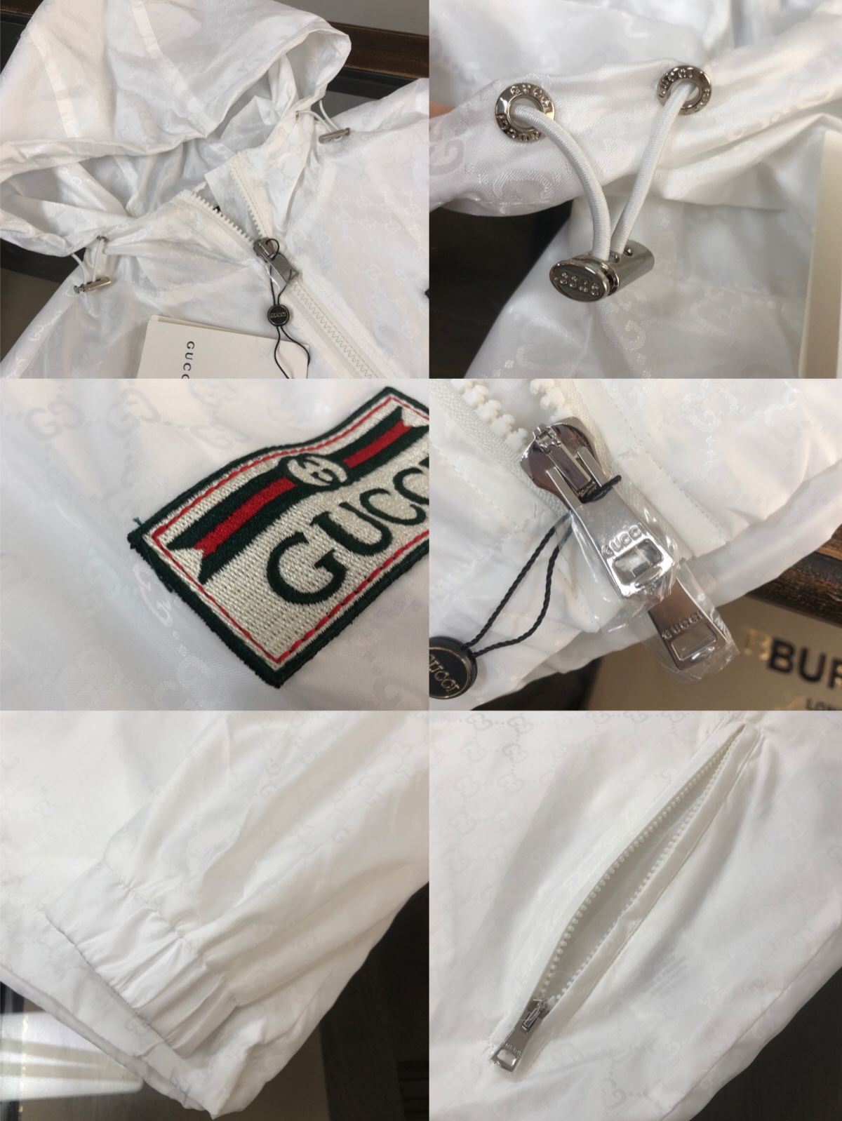 Gucci一比一男士白色防風外套 連帽復古Logo條紋設計｜歐美奢侈品精品推薦