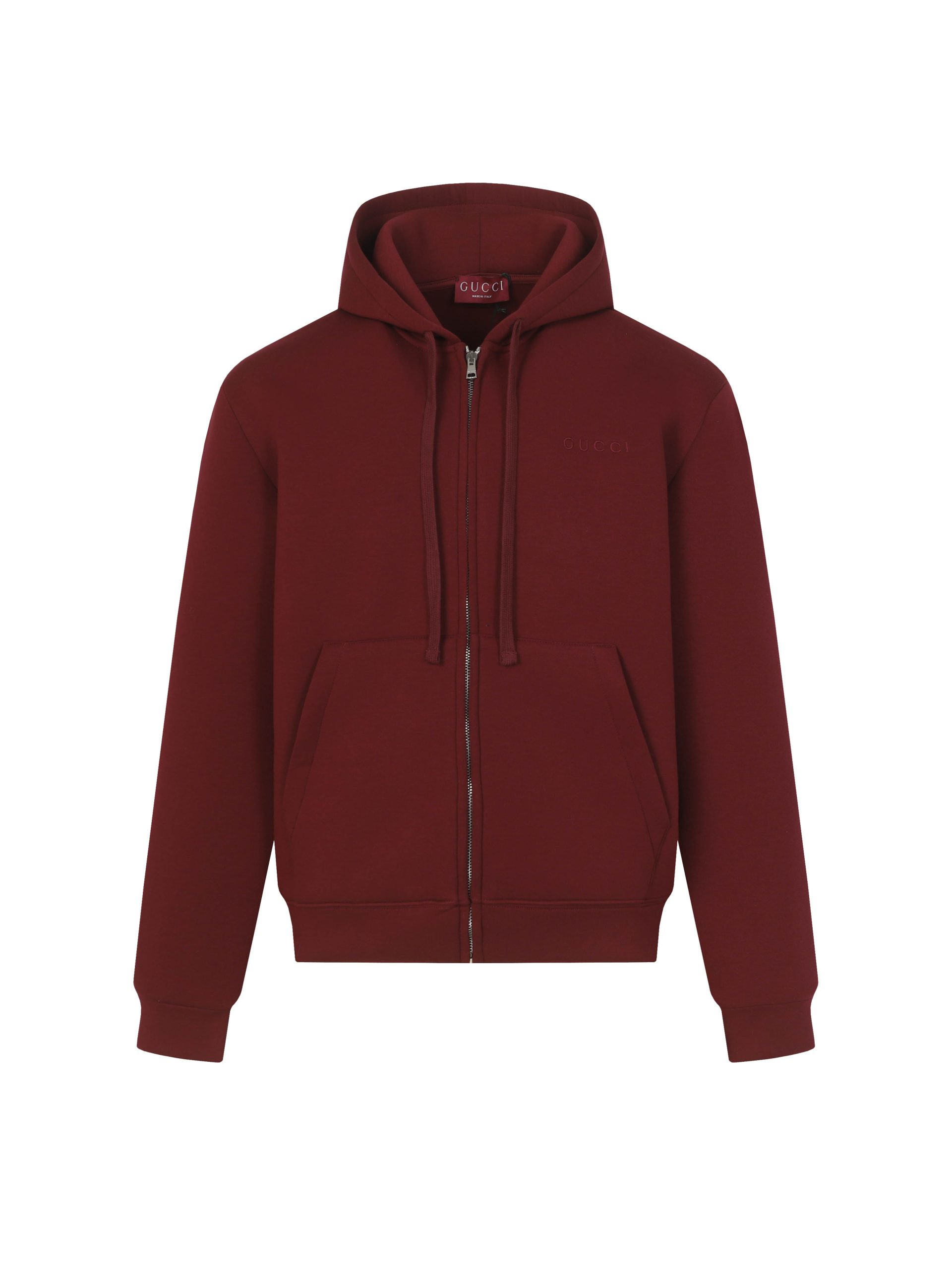Gucci原單男士連帽外套 酒紅純色設計拉鍊開襟秋冬新款