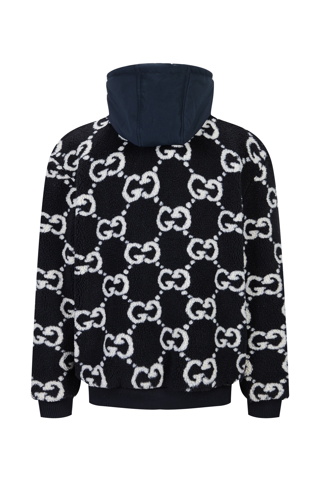 Gucci高仿男款連帽外套 黑白羊羔毛拼接 GG老花潮流款|超A仿原單精品圖片 14 Gucci高仿男款連帽外套 黑白羊羔毛拼接 GG老花潮流款|歐美奢侈品精品推薦