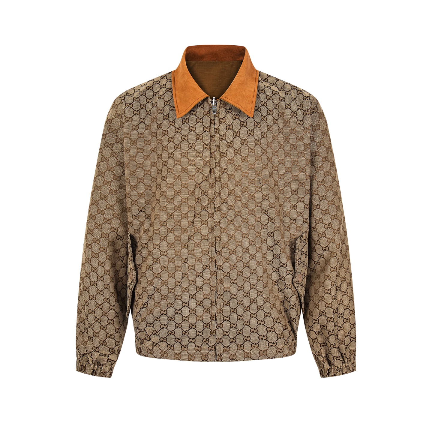 Gucci高仿GG老花立領外套 經典拼接麂皮設計質感再現