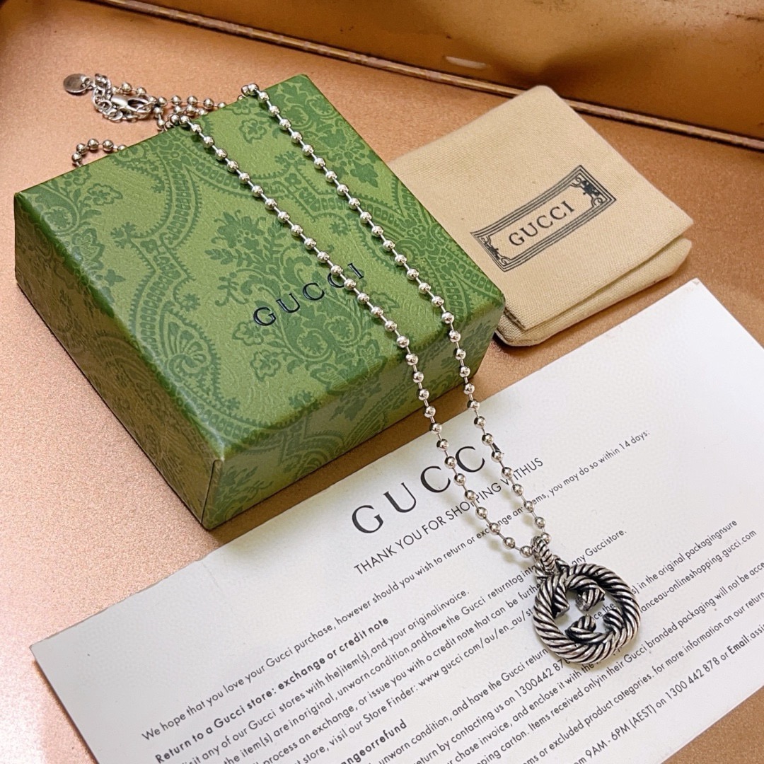 Gucci一比一銀珠串鏈LOGO項鍊 中性風格日常百搭首選｜歐美奢侈品精品推薦