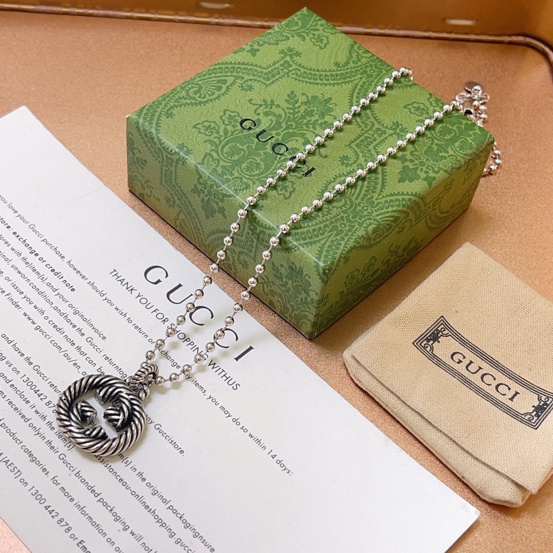 Gucci一比一銀珠串鏈LOGO項鍊 中性風格日常百搭首選｜歐美奢侈品精品推薦