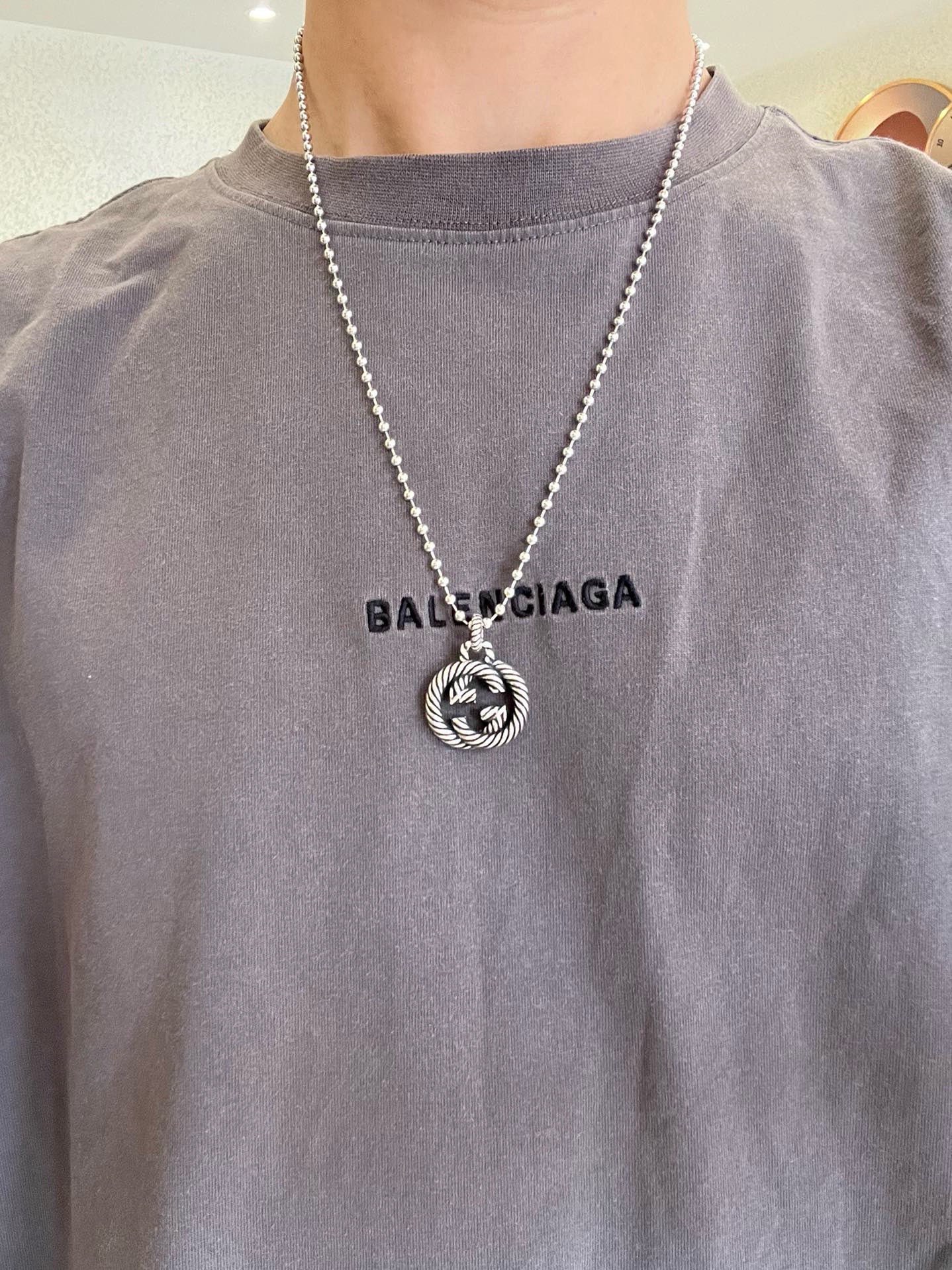 Gucci一比一銀珠串鏈LOGO項鍊 中性風格日常百搭首選｜歐美奢侈品精品推薦