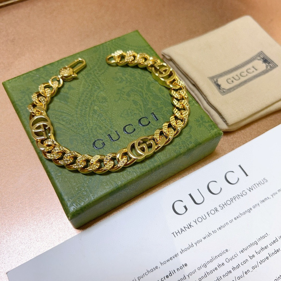Gucci高仿金色GG雙標手鍊 奢華鍊條復刻經典款式