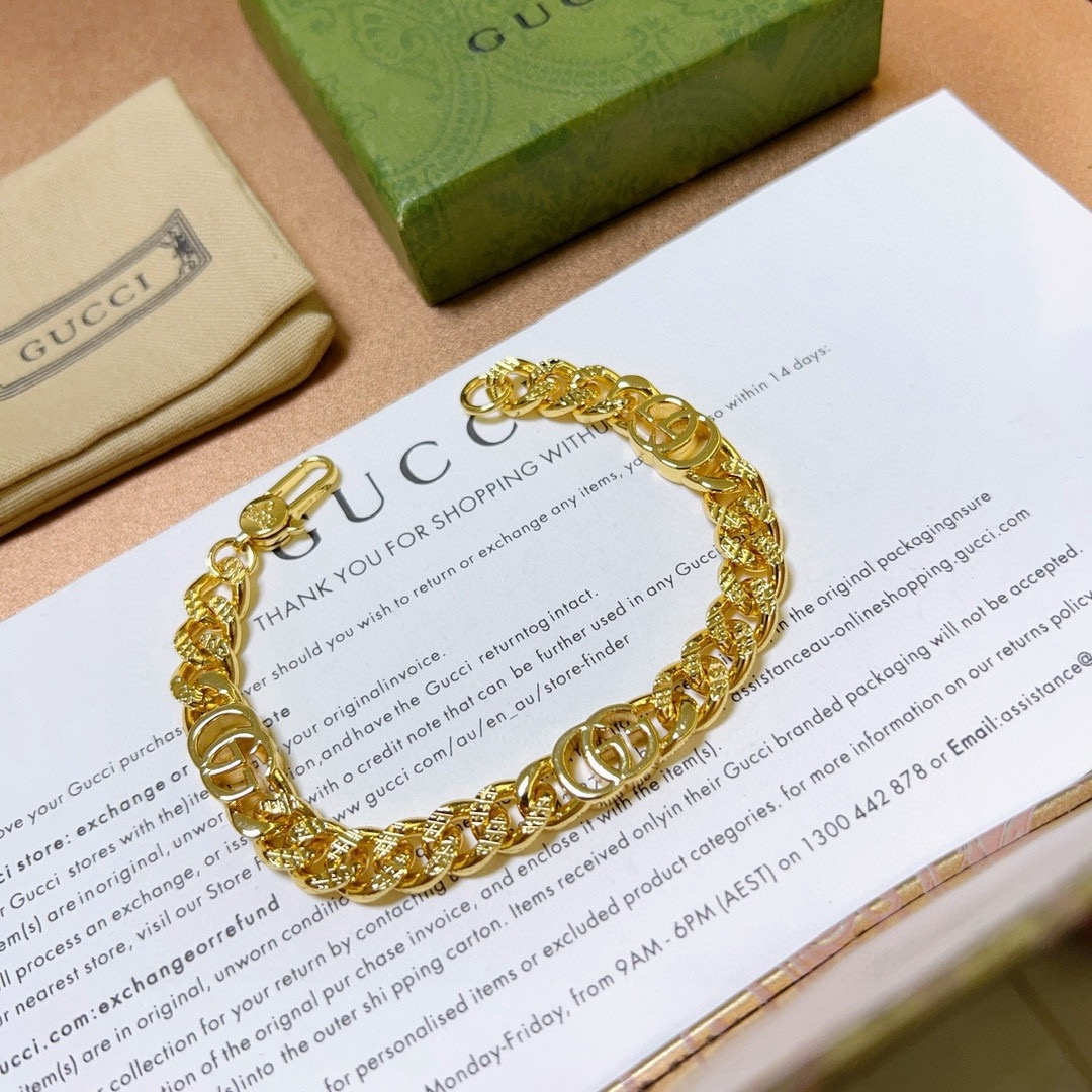 Gucci高仿金色GG雙標手鍊 奢華鍊條復刻經典款式｜歐美奢侈品精品推薦