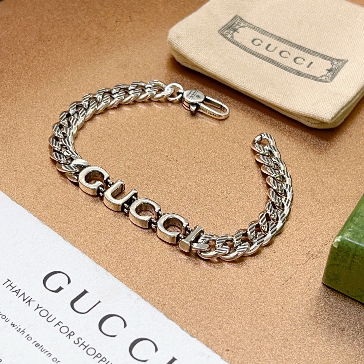 Gucci原單銀鍊字母串飾手鍊 經典品牌五字母設計 男士首選｜歐美奢侈品精品推薦