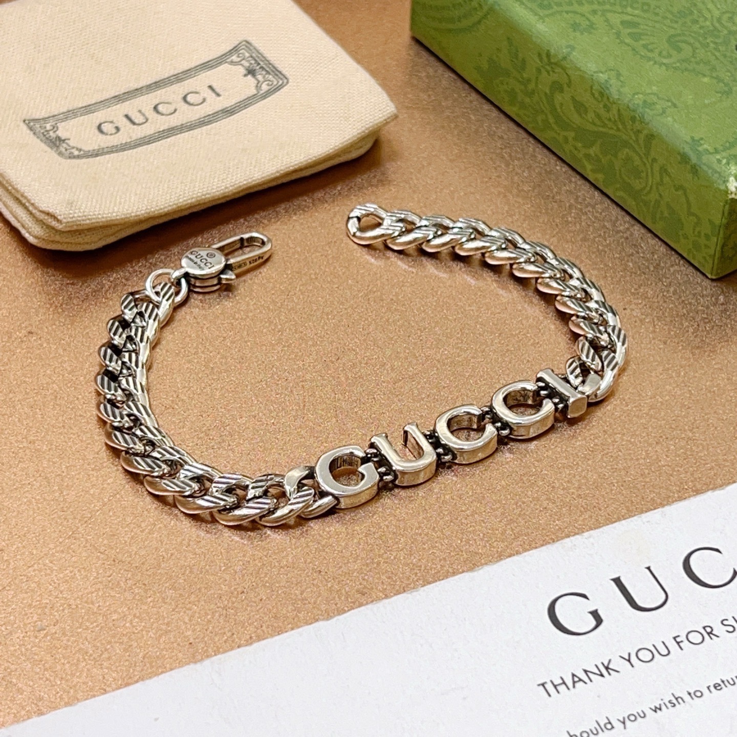 Gucci原單銀鍊字母串飾手鍊 經典品牌五字母設計 男士首選｜歐美奢侈品精品推薦