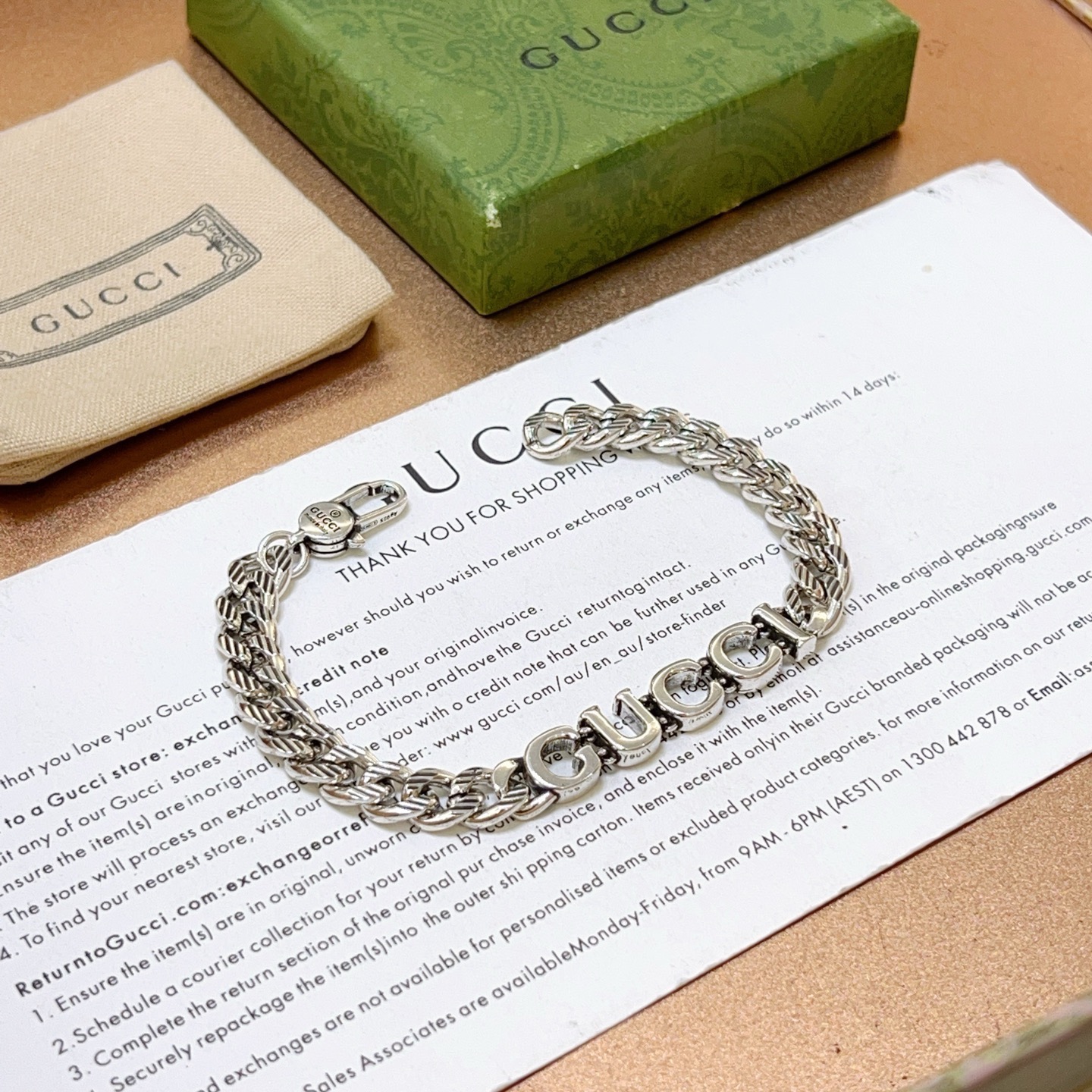 Gucci原單銀鍊字母串飾手鍊 經典品牌五字母設計 男士首選｜歐美奢侈品精品推薦