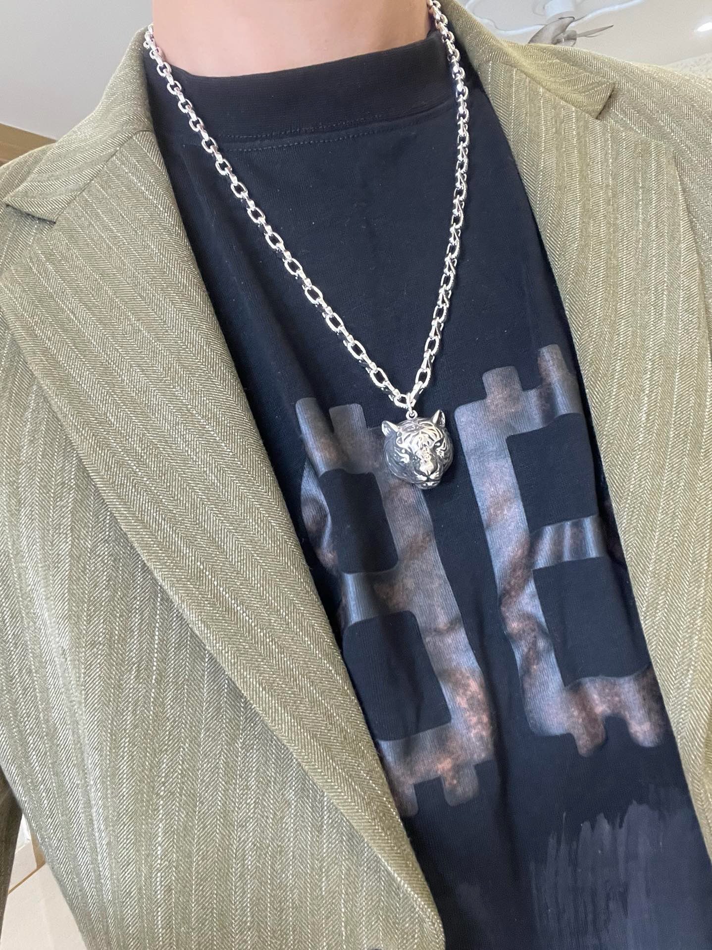 Gucci高仿虎頭造型銀鍊項鍊 男士霸氣風格街頭穿搭首選｜歐美奢侈品精品推薦