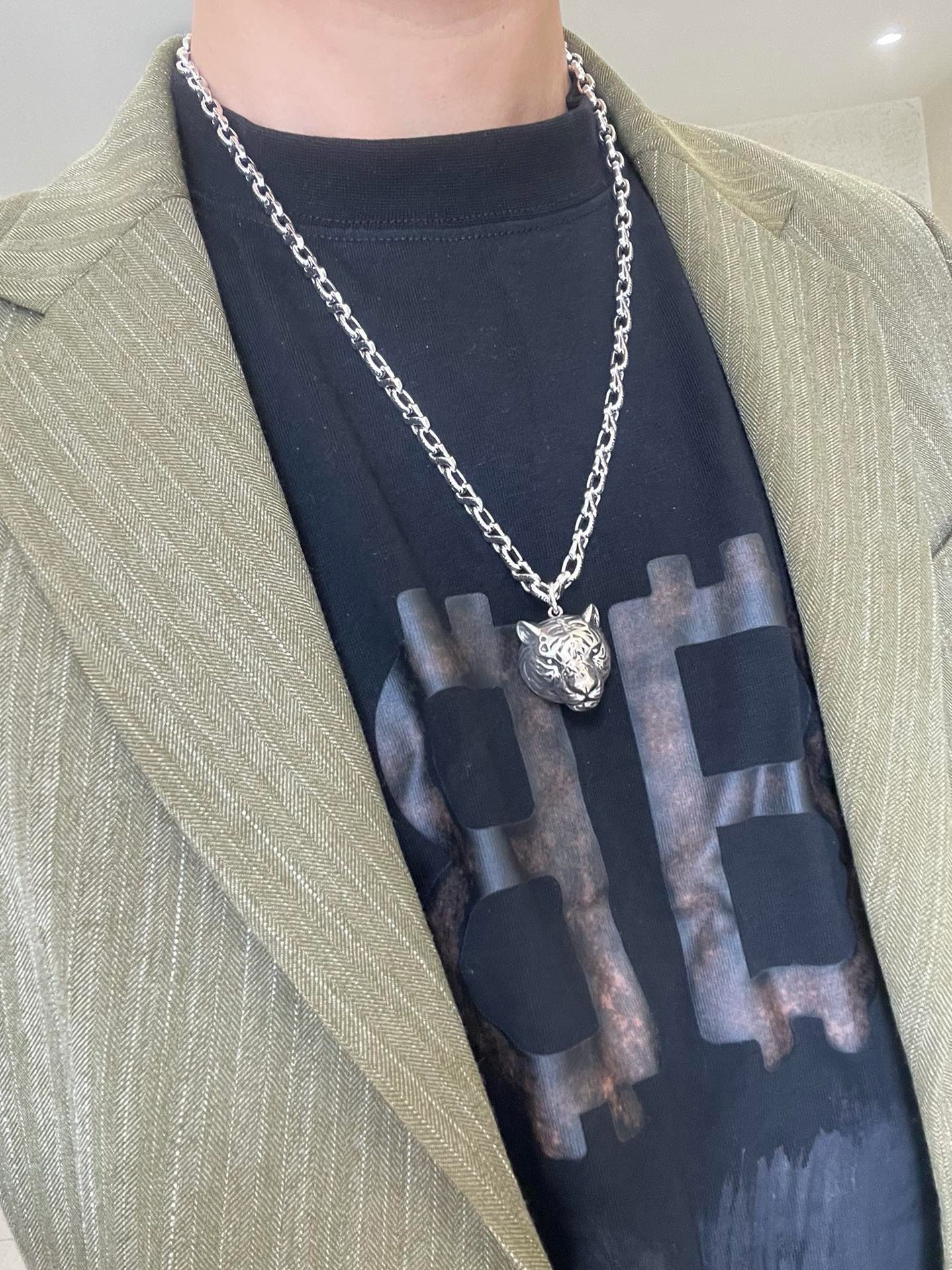 Gucci高仿虎頭造型銀鍊項鍊 男士霸氣風格街頭穿搭首選｜歐美奢侈品精品推薦