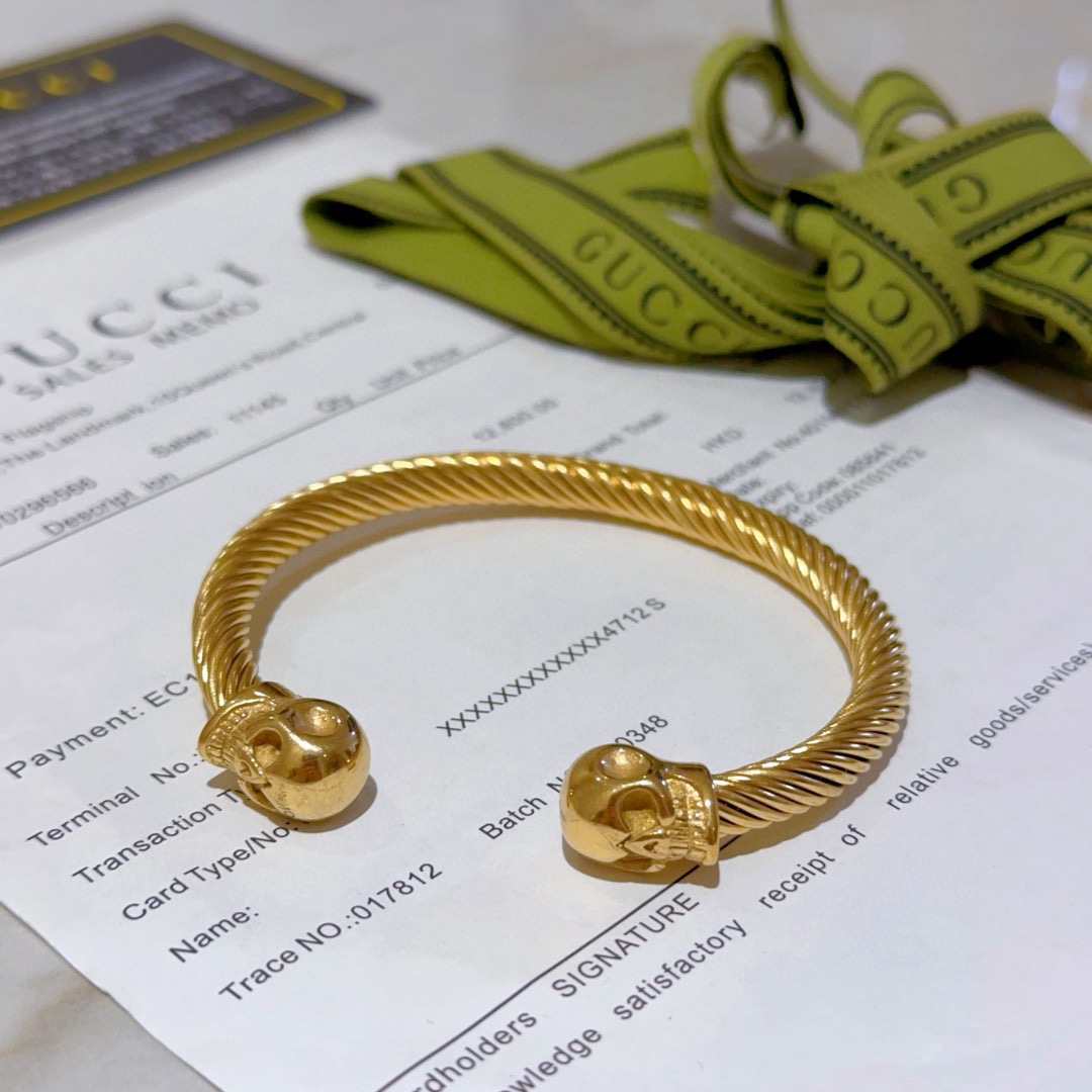 Gucci高仿金色骷髏雙頭手環 捲線雕刻設計金屬質感強烈｜歐美奢侈品精品推薦