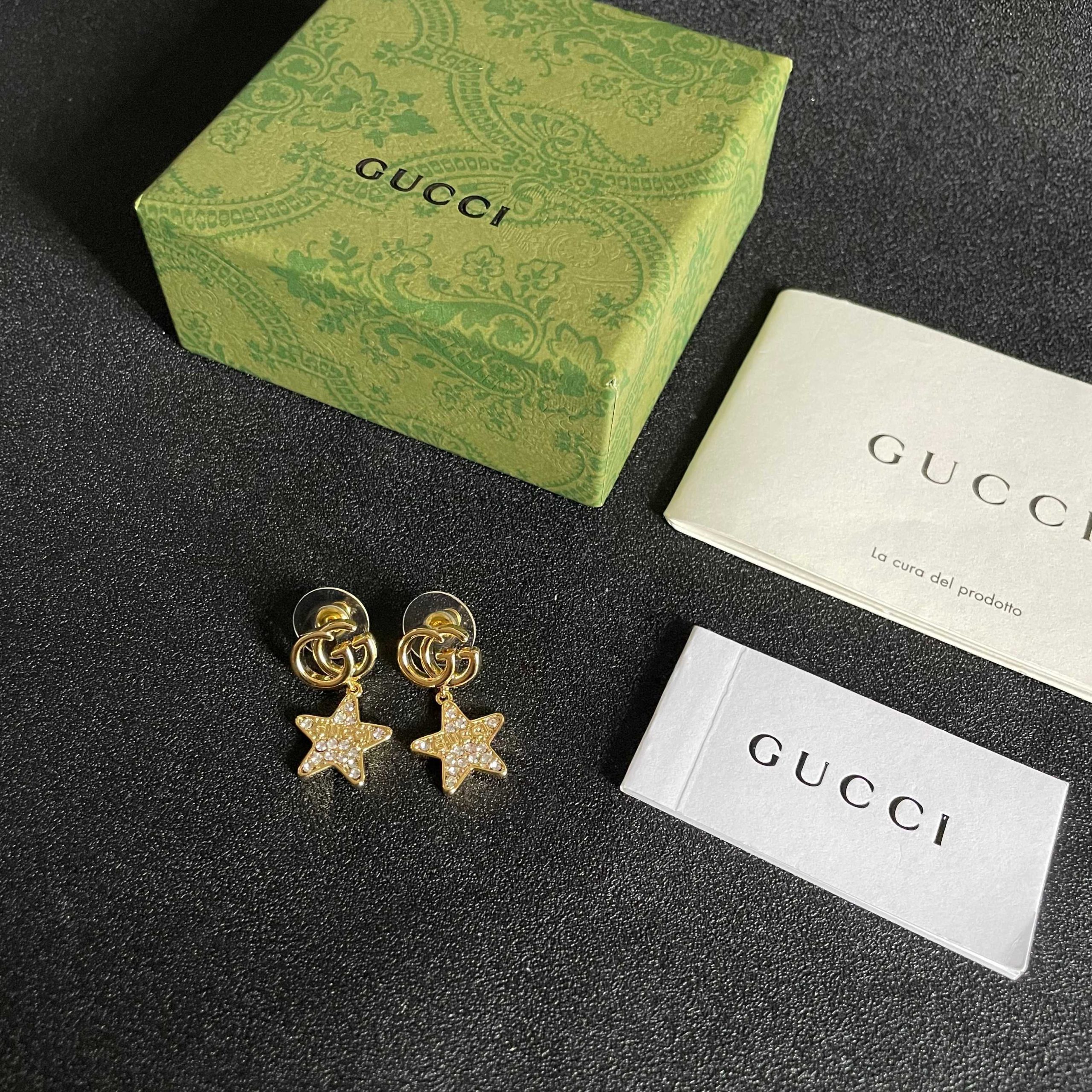 Gucci高仿金色星星耳環女款雙G吊墜時尚氣質造型推薦｜歐美奢侈品精品推薦
