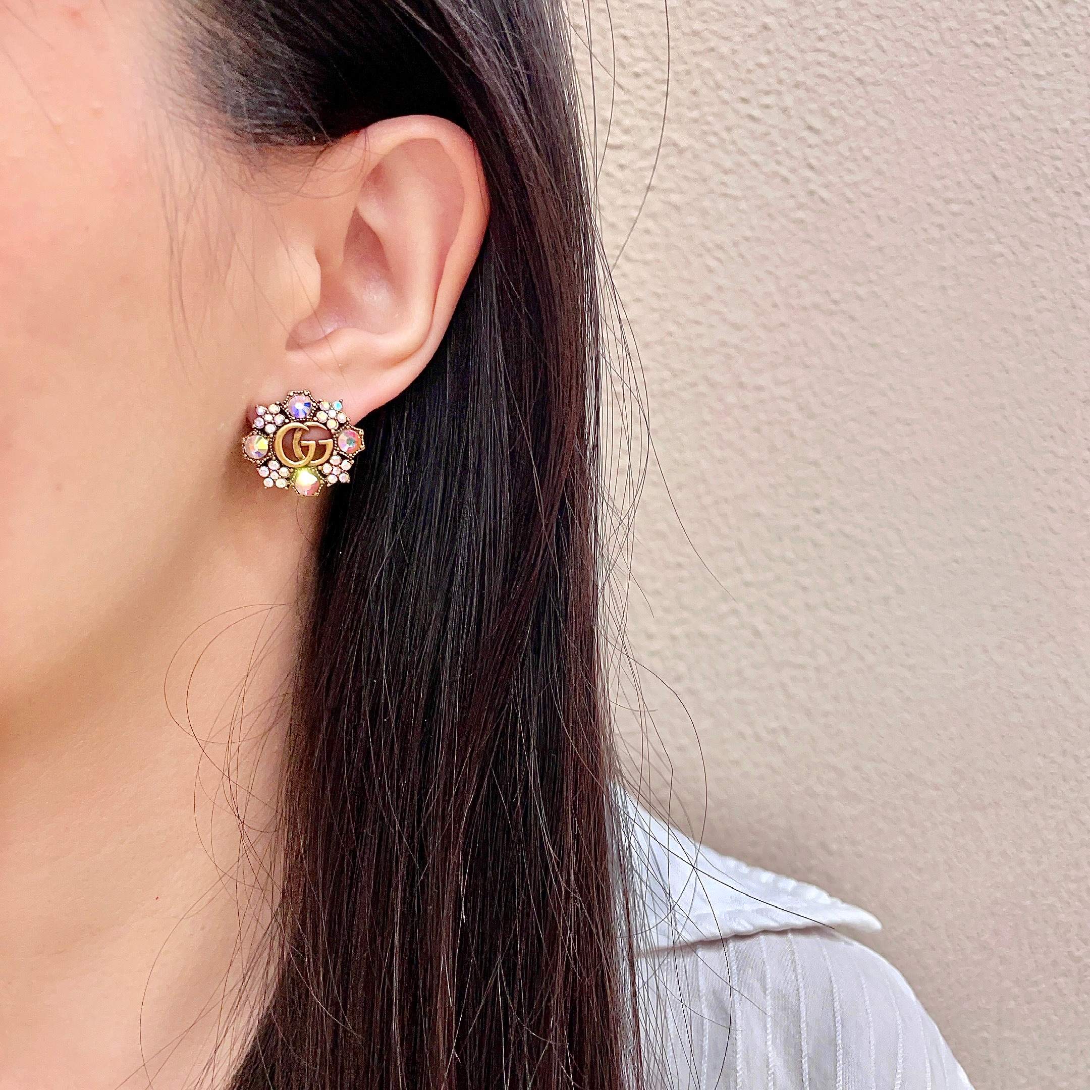Gucci高仿古銅復古耳環女款花型多寶石華麗設計亮眼推薦｜歐美奢侈品精品推薦
