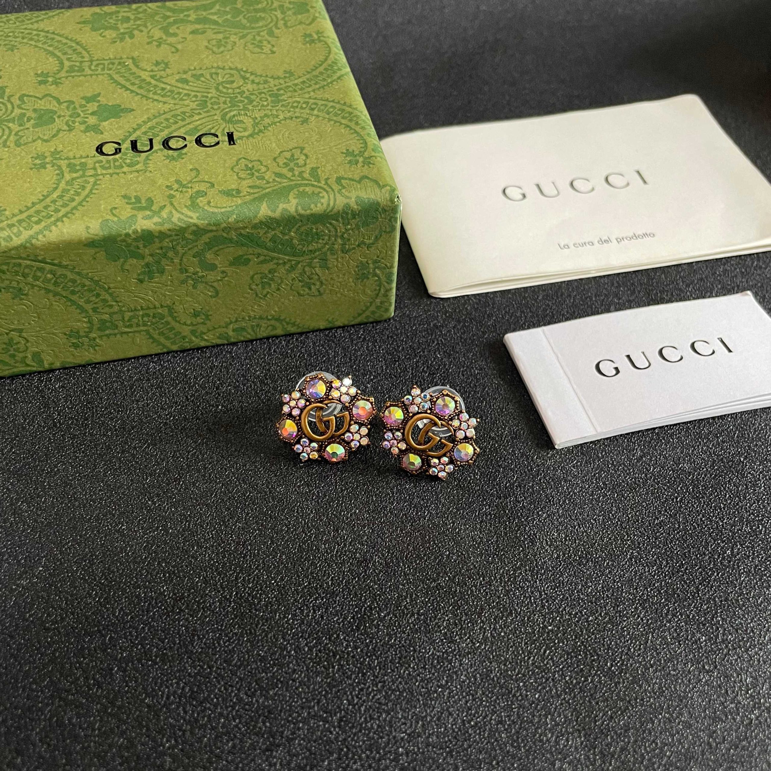 Gucci高仿古銅復古耳環女款花型多寶石華麗設計亮眼推薦｜歐美奢侈品精品推薦