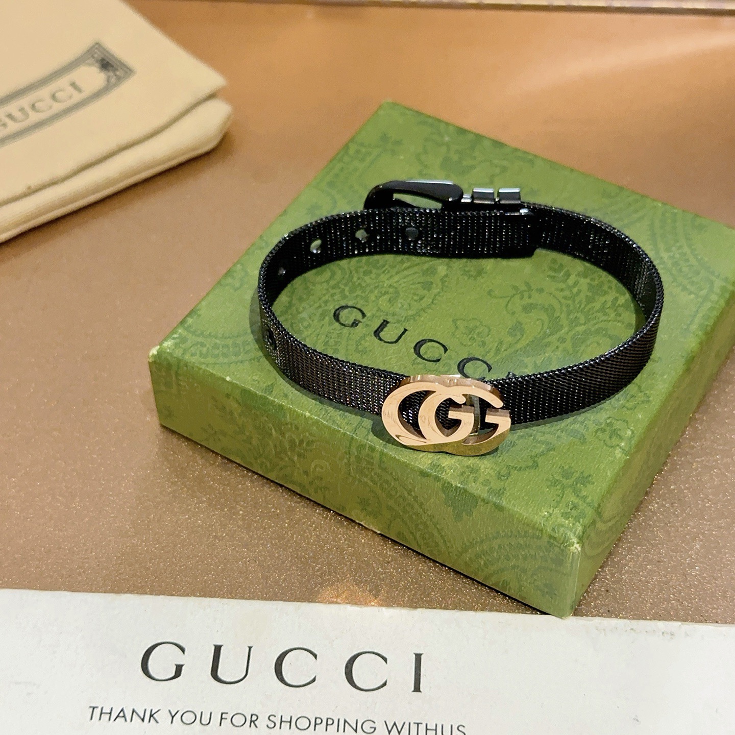 Gucci精品仿製黑色帆布手鍊男女通用雙G金屬標配飾| 11 Gucci精品仿製黑色帆布手鍊男女通用雙G金屬標配飾